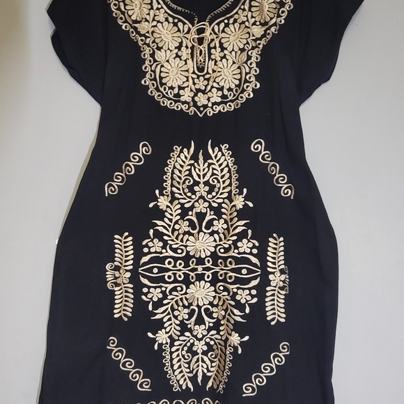 The Unbranded Brand Dresses & Skirts - Mexican Elegant Black and Gold Embroidered Midi Dress